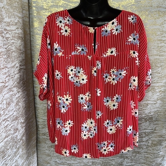 Madewell Womenโs Red Striped Floral Daisy Society Swing Rhyme Blouse Size L - Picture 9 of 17
